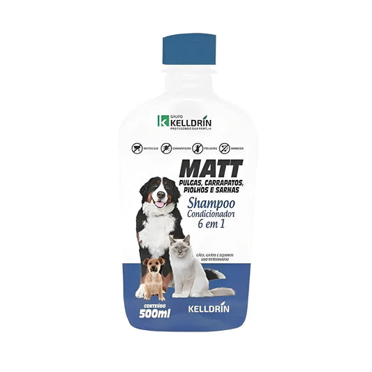 Kelldrin 2 em 1 – Shampoo e Condicionador 6 em 1: Pulguicida, Carrapaticida, Sarnicida e Pihlucida
